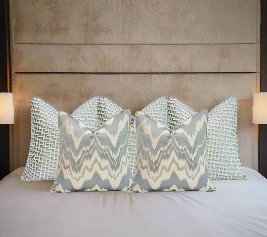 Luxury Silver Geometric & Marble Bed Cushion Set