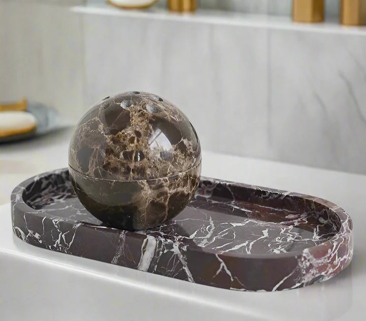 Luxury Solid Brown Marble Rounded Rectangle Tray