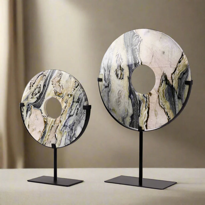 Luxury Veined Marble Disc on Stand Ornament