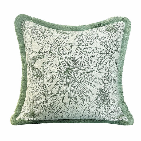 Mint Green Floral Fringe Border Cushion Cover