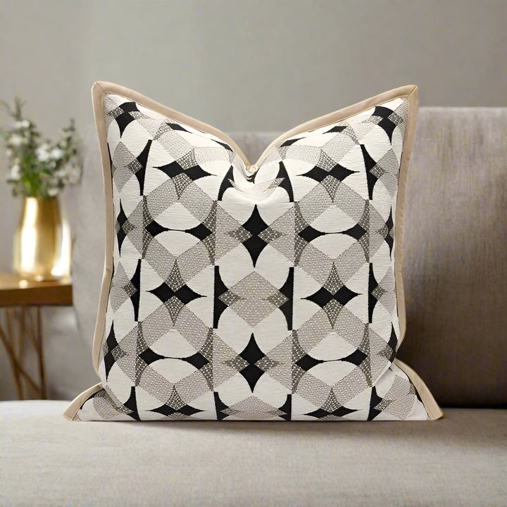 Modern Beige Black Abstract Pattern Cushion