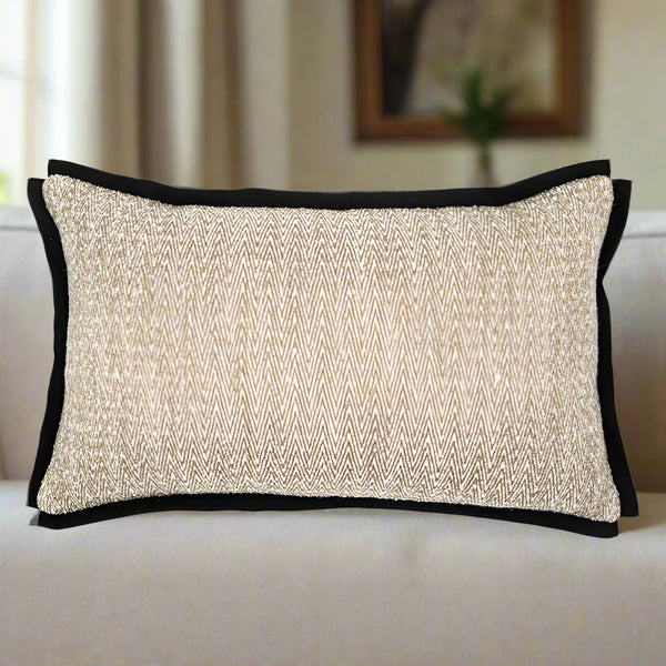 Modern Beige Brushed Chevron Rectangle Cushion