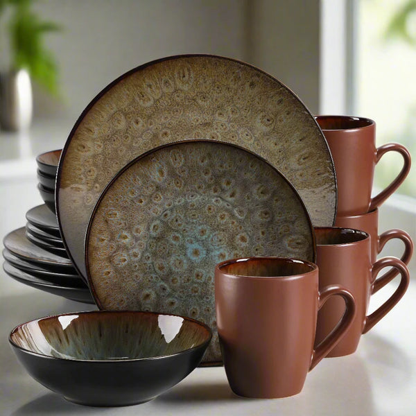 Modern Brown Glazed 16-PC Dinnerware Set