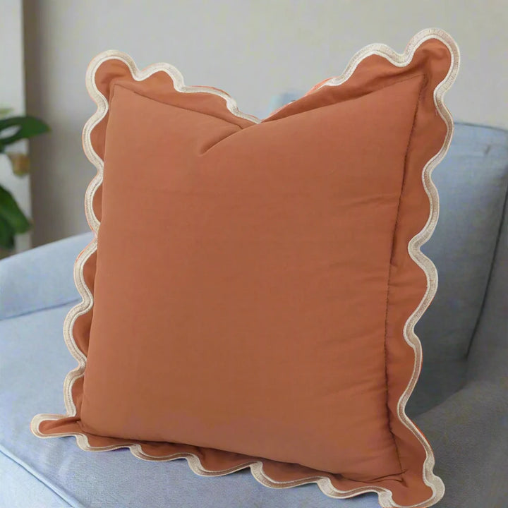 Modern Maximalism  Burnt Orange Scallop Edge Border Cushion