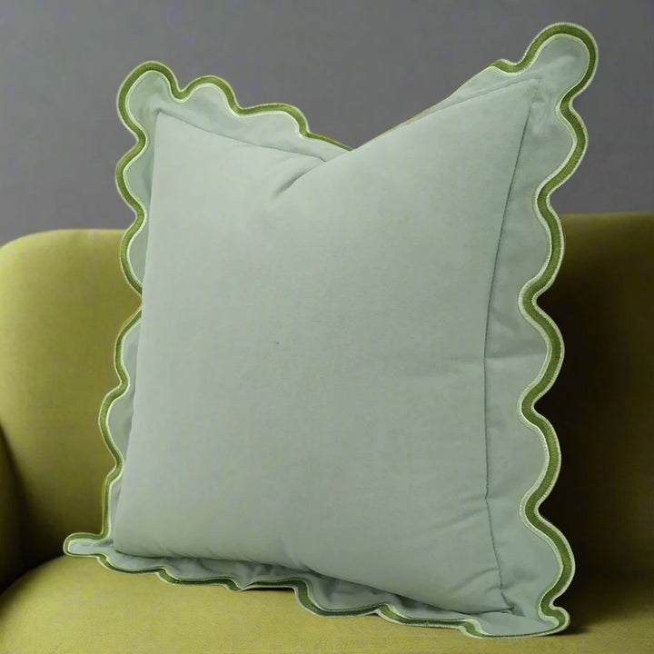 Modern Maximalism Green Scallop Edge Border Cushion