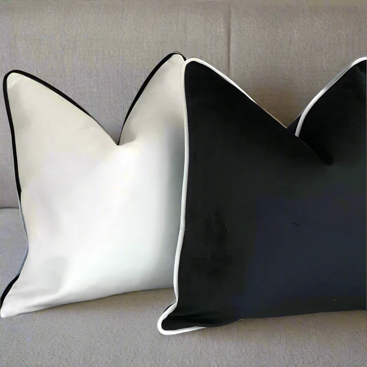Monochrome Black and White Velvet Piped Cushion Covers
