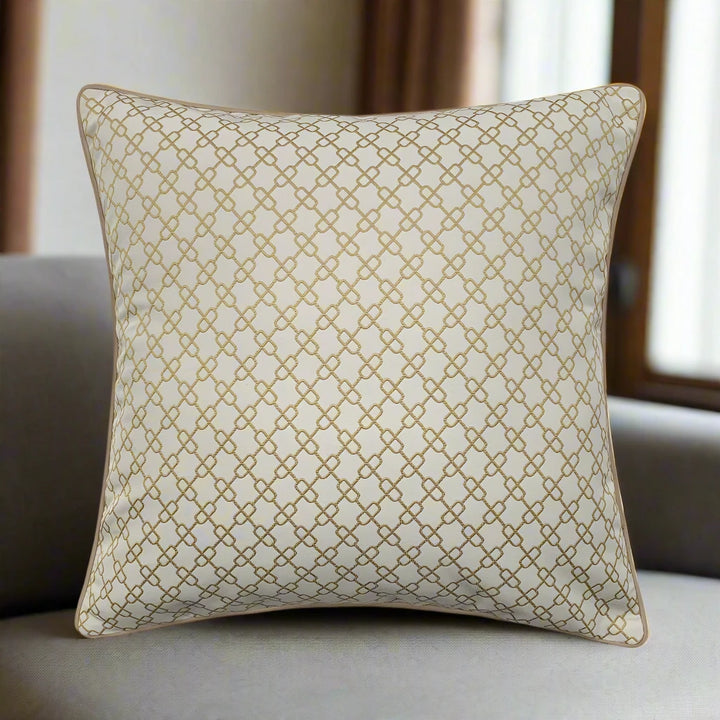 Neutral Embroidered Chain Pattern Cushion Cover