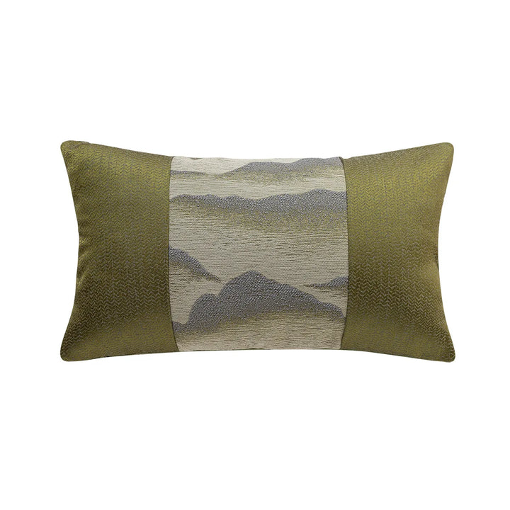 Olive Green Abstract Border Bolster Cushion Cover