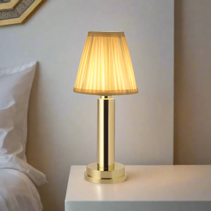 Pleated Lampshade Antique Brass Cordless Lamp