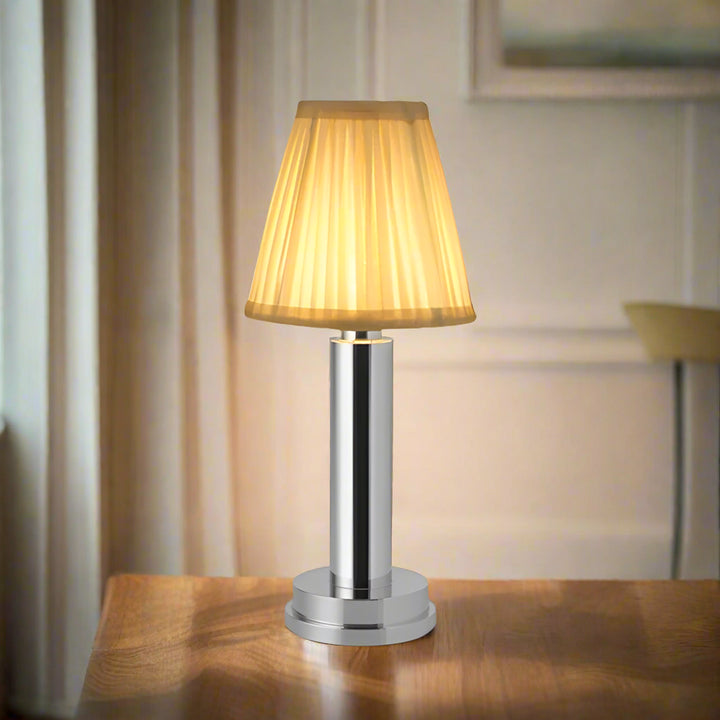 Pleated Lampshade Chrome Silver Cordless Lamp
