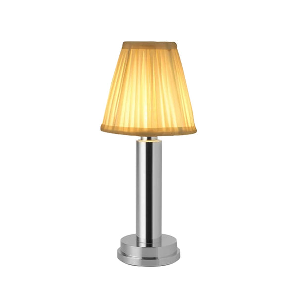 Pleated Lampshade Chrome Silver Cordless Lamp