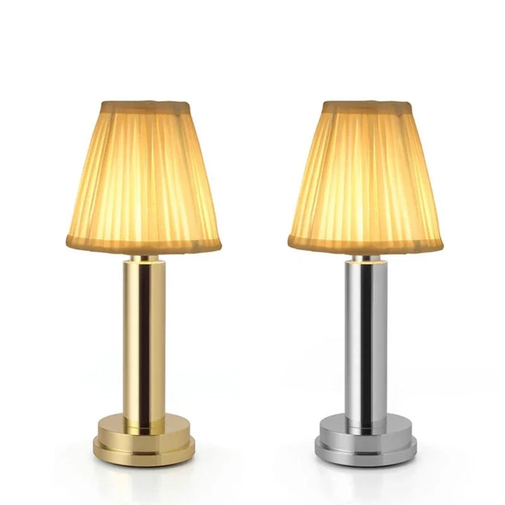 Pleated Lampshade Chrome Silver Cordless Lamp