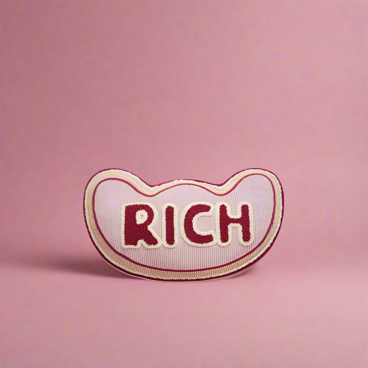 Red 'Rich' Embroidered Slogan Cushion