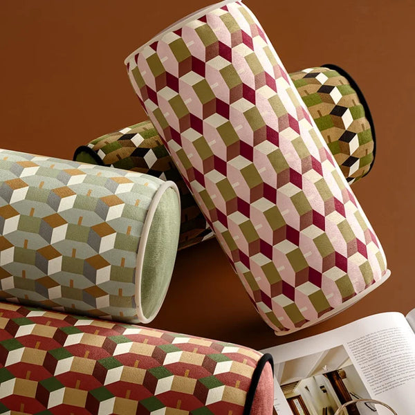 Retro Geometric Print Velvet Bolster Cushions