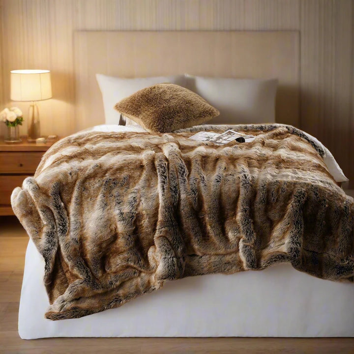 luxury faux fur brown throw