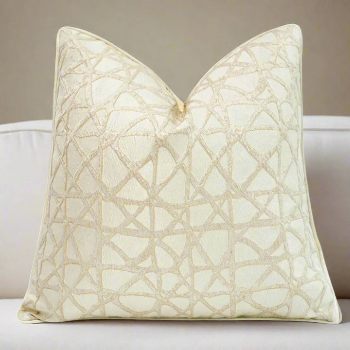 Cream Champagne Gold Embroidered Throw Cushion