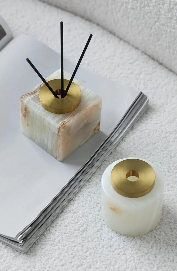 Luxury Round Solid Marble & Antique Brass Reed Diffuser