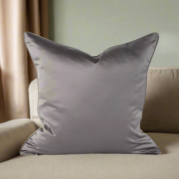 Luxury Taupe Brown Embossed Satin Tassel Cushion