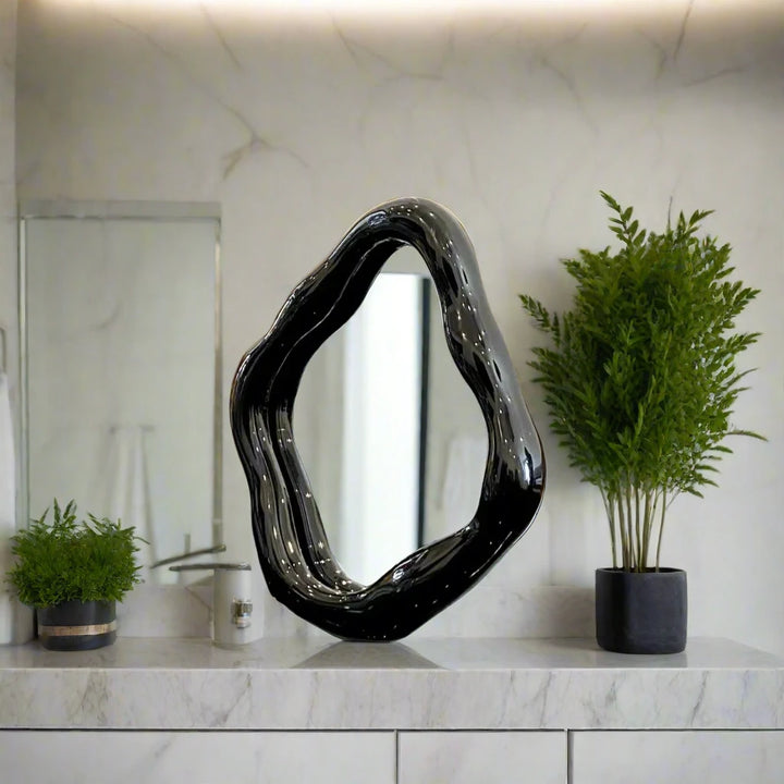 black Luxury Home Decor Silver Abstract Shape Freestanding Mirror