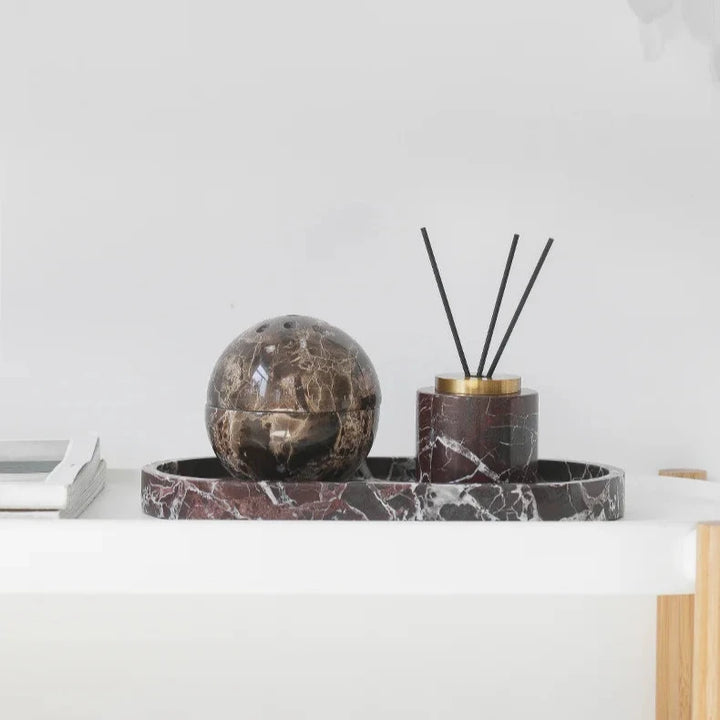 Luxury Round Solid Marble & Antique Brass Reed Diffuser