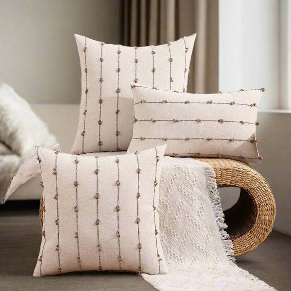 Luxury Home Decor Neutral Striped Linen Cushion Cover