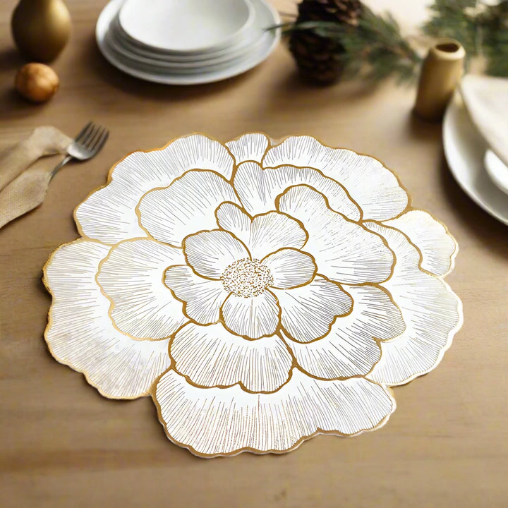 Set of 6 Champagne Shimmer Camellia Flower Placemat