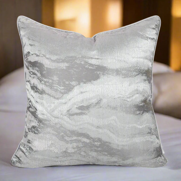 Grey Silver Metallic Marble Effect Cushion