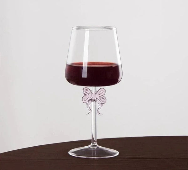 Pink Bow Thin Stem Wine Glass