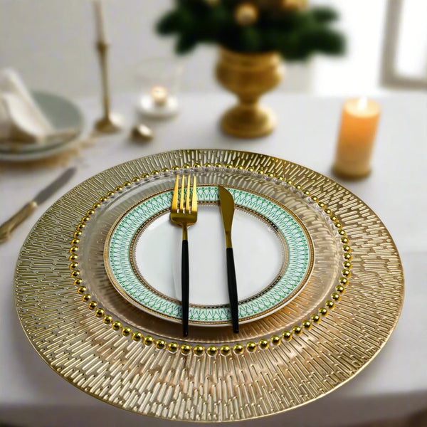 Set of 4 Non-Slip Champagne Gold Shimmer Metallic Round Placemats