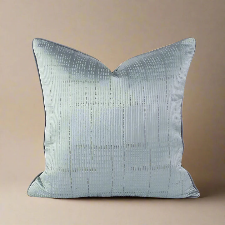 duck egg blue satin geometric cushion