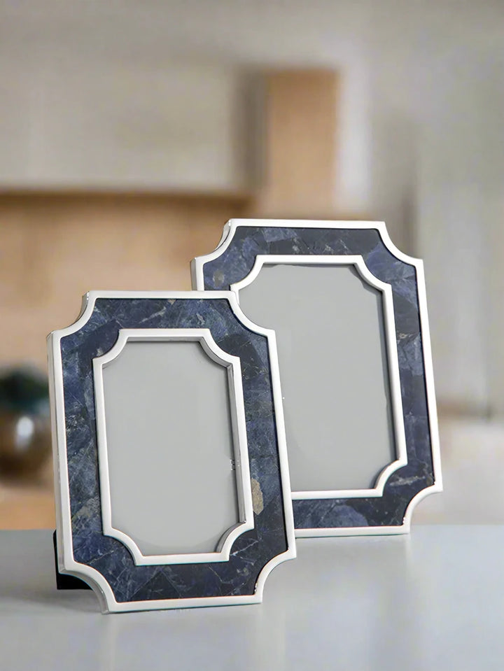 Luxury Deep Blue Sodalite Marble Silver Photo Frame, Luxury Home Decor Ideas