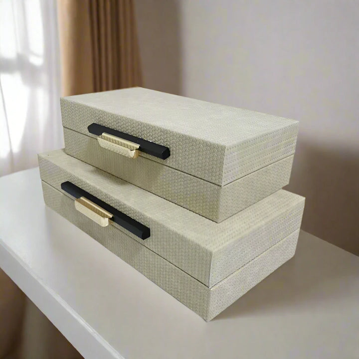 Luxury Set of 2 Genuine Leather Embossed Storage Boxes