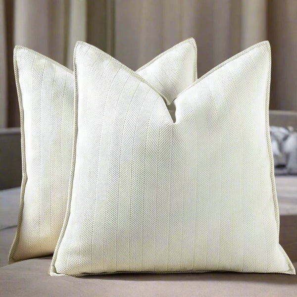 Neutral Chevron Pattern Embossed Piped Cushions