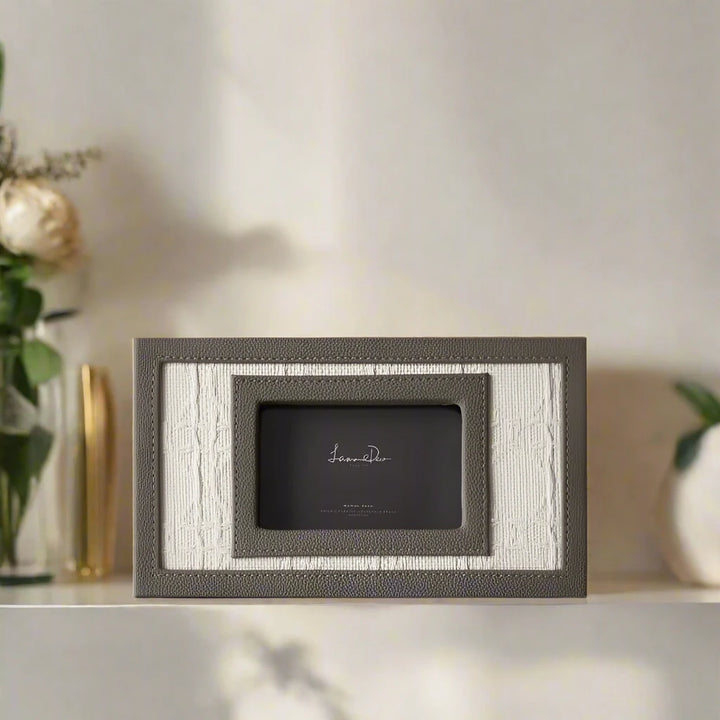 Luxury Beige Linen Embossed Leather Photo Frame