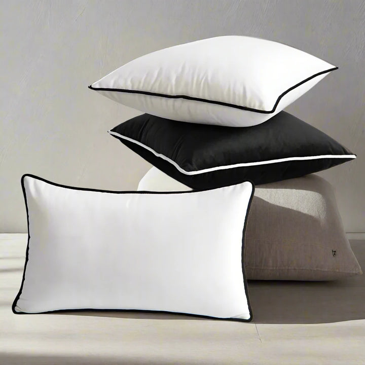 Luxury Set of Six White and Black Velvet Piped Cushions