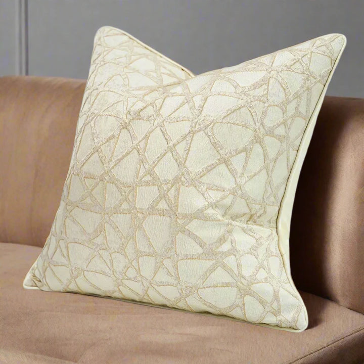 Cream Champagne Gold Embroidered Throw Cushion