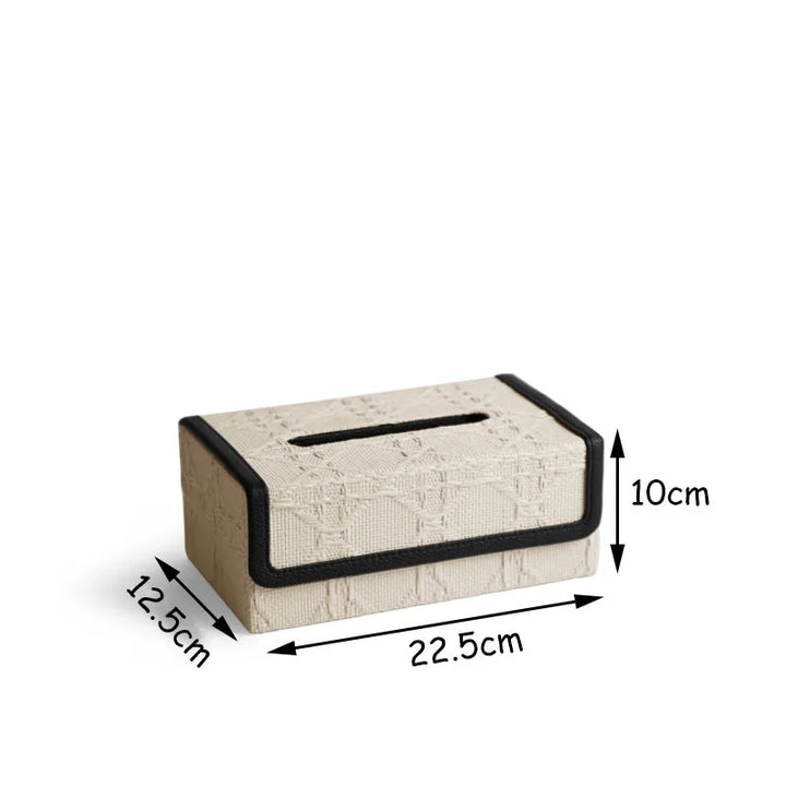 Luxury Beige Leather Trim Linen Embossed Pattern Tissue Box