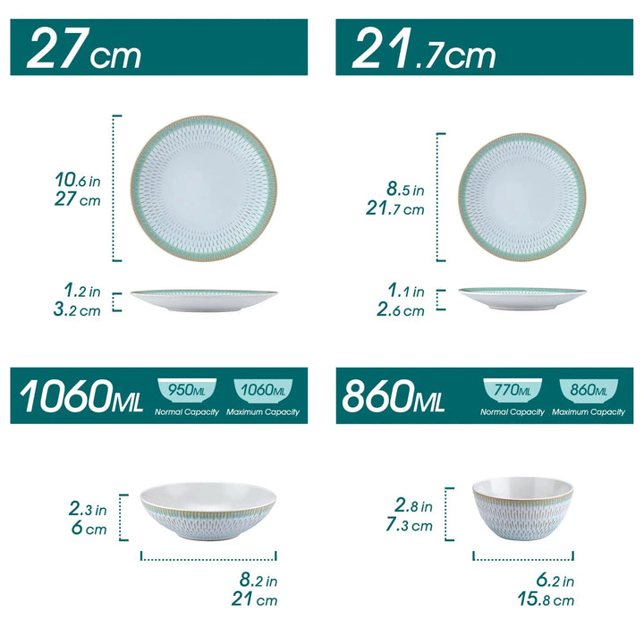 48-Piece Light Blue Green Pattern Dinnerware Set