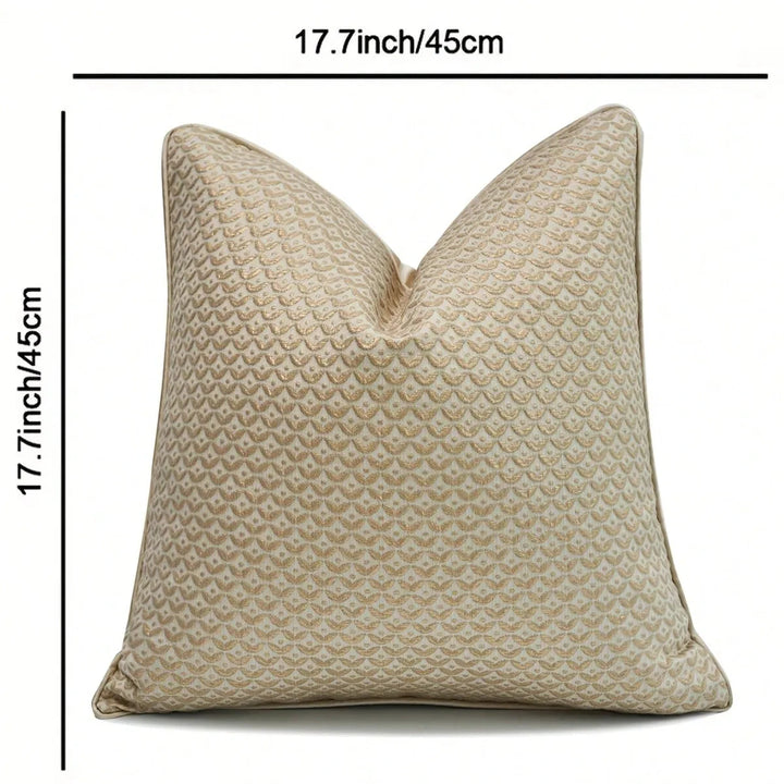 Neutral Beige Gold Metallic Thread Geometric Cushion