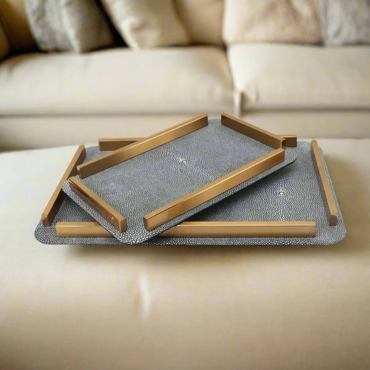 Luxury Decorative Grey Faux Shagreen Coffee Table Tray