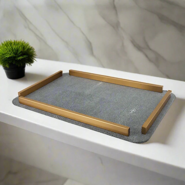 Luxury Decorative Grey Faux Shagreen Coffee Table Tray