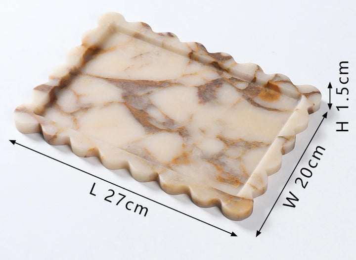 Luxury Scallop Edge Solid Calacatta Marble Rectangle Tray