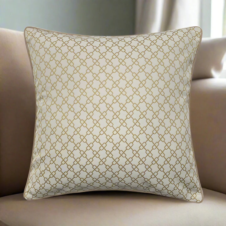 Neutral Embroidered Chain Pattern Cushion Cover