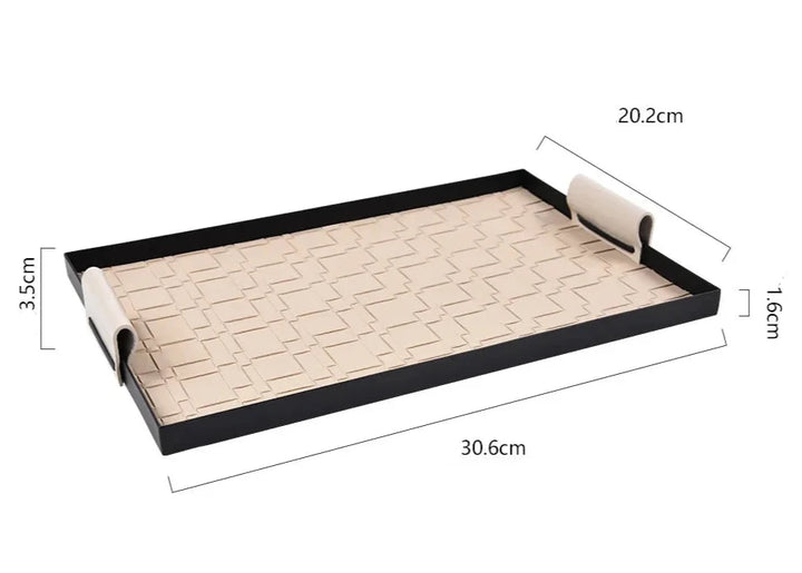 Modern Neutral Beige Woven Leather Coffee Table Tray