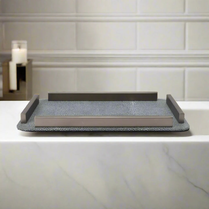 Luxury Decorative Grey Faux Shagreen Coffee Table Tray