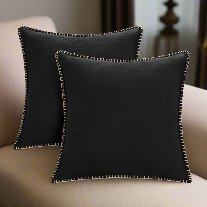 black Simple Chic Neutral Linen Cushion Cover