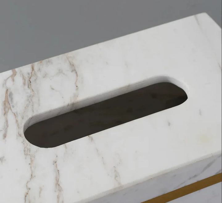 Luxury Antique Brass Trim Solid Marble Large Tissue Box