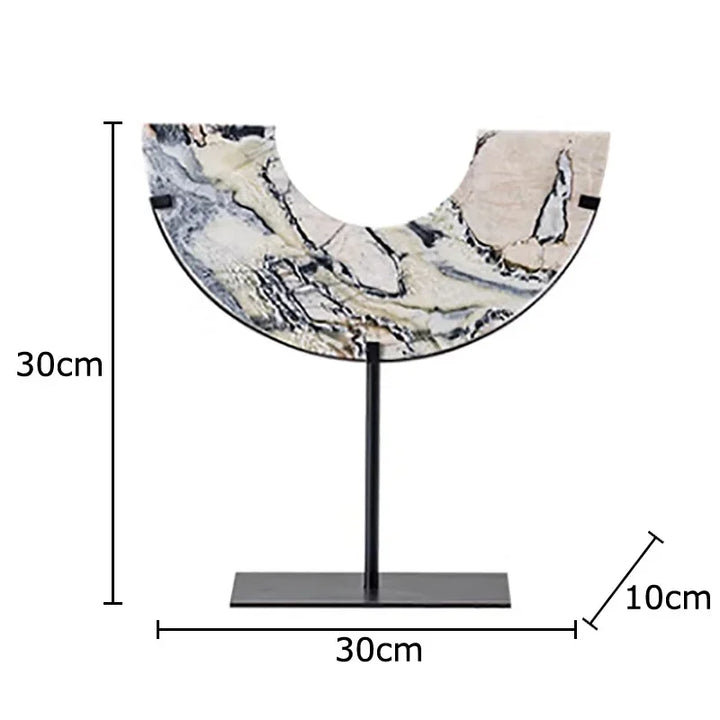 Luxury Half Moon Veined Marble Disc on Stand Ornament