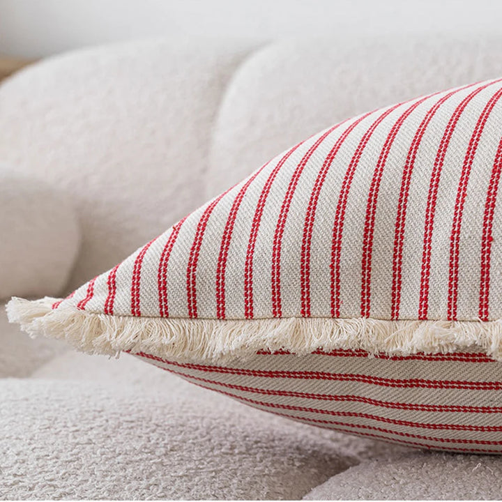 Striped Linen Style Fringe Border Cushion