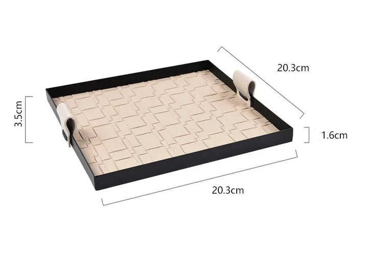 Modern Neutral Beige Woven Leather Coffee Table Tray